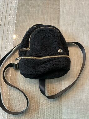 lululemon athletica Black Sherpa Mini Backpack with Gold Zippers
